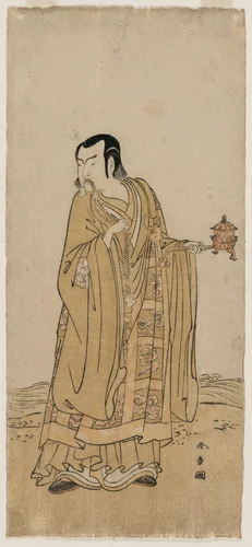 Ichimura Uzaemon IX as Shingen in “A String of Prayer Beads Shaken at a Ribbon of Waterfall” by Katsukawa Shunshô (勝川春章), print, 1775