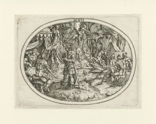 Orpheus in de onderwereld: het element vuur by Abraham van den Hecken, print, 1620-1655