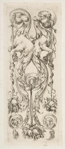 Two Facing Camel Heads with Bodies Terminating in Ornament by Stefano della Bella, print, 1648-1658