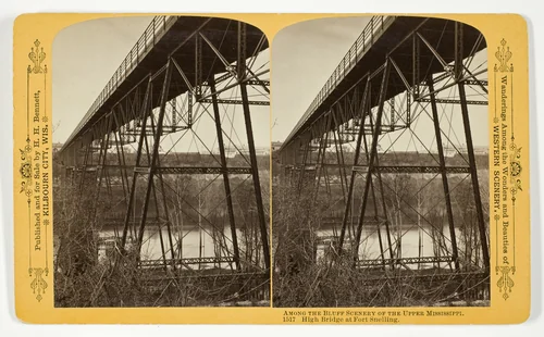 High Bridge at Fort Snelling, No. 1517 from the series "Among the Bluff Scenery of the Upper Mississippi" by Henry Hamilton Bennett, photograph, 1870-1908