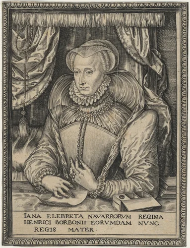 Jeanne D'Albret, Queen of Navarre and Mother of Henry IV of France by Marc Duval, print, 1530-1581