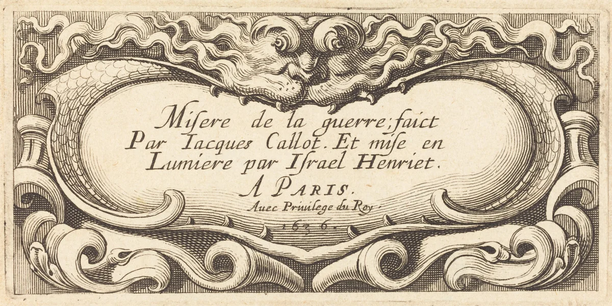 Title Page for Callot's "The Small Miseries of War" by Abraham Bosse, print, 1636
