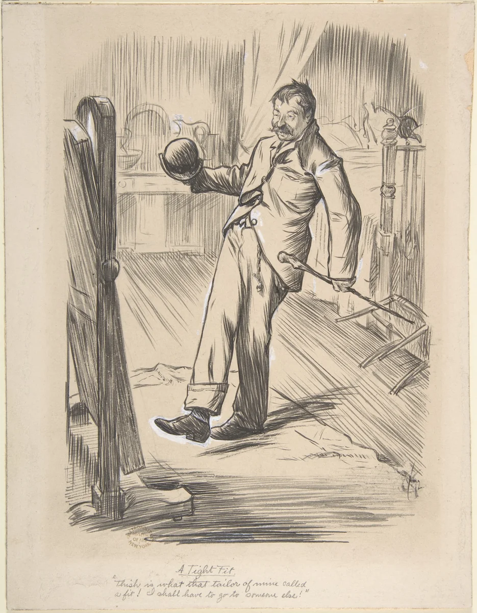 "A Tight Fit" by Charles Samuel Keene, drawing, 1872