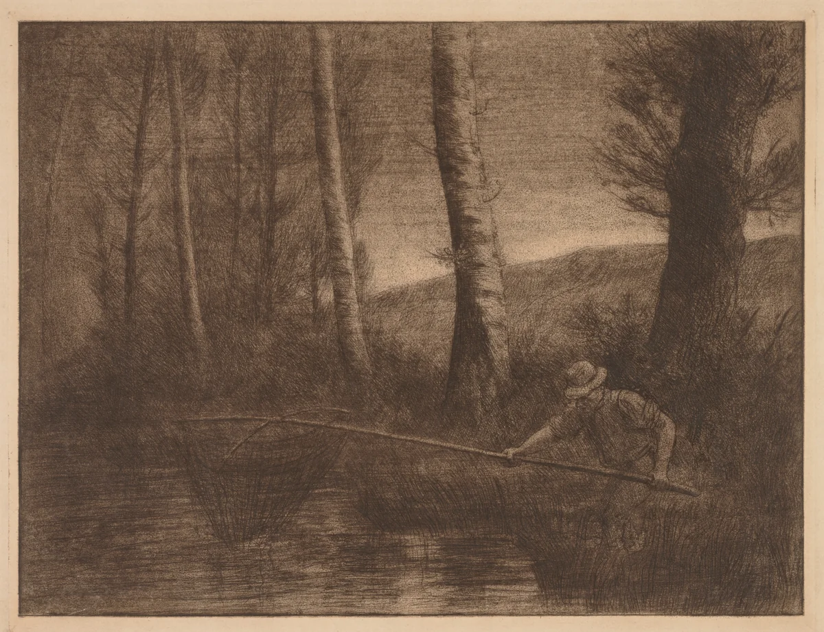 The Fish in the Hoop Net by Alphonse Legros, print, 1857-1911