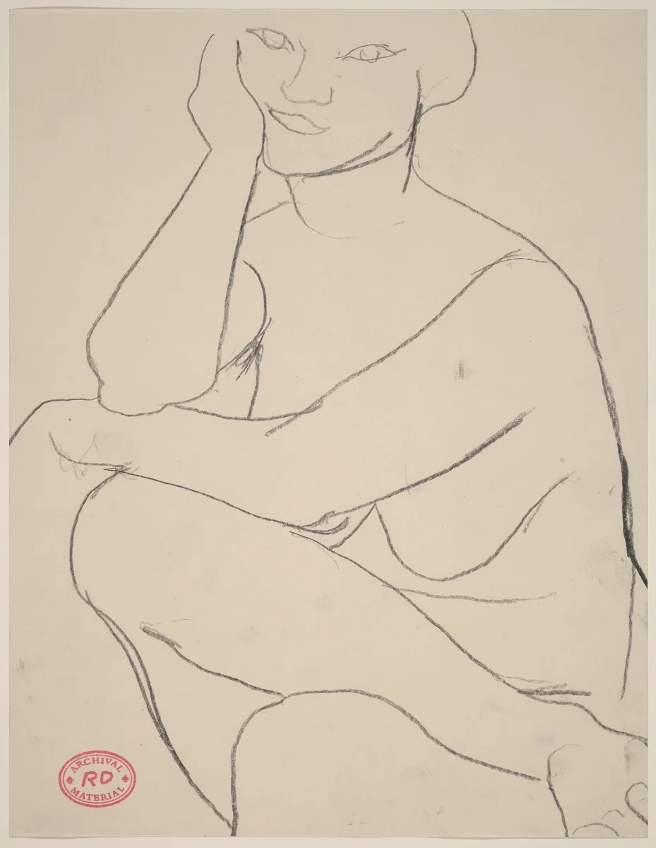 Untitled [seated nude resting her arms on her crossed leg] by Richard Diebenkorn, drawing, 1955-1967