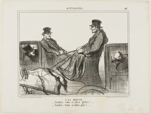 Paid By the Minute. “- Driver, you are hardly moving! - Driver, you are not moving at all!,” plate 447 from Actualités by Honoré-Victorin Daumier, print, 1857