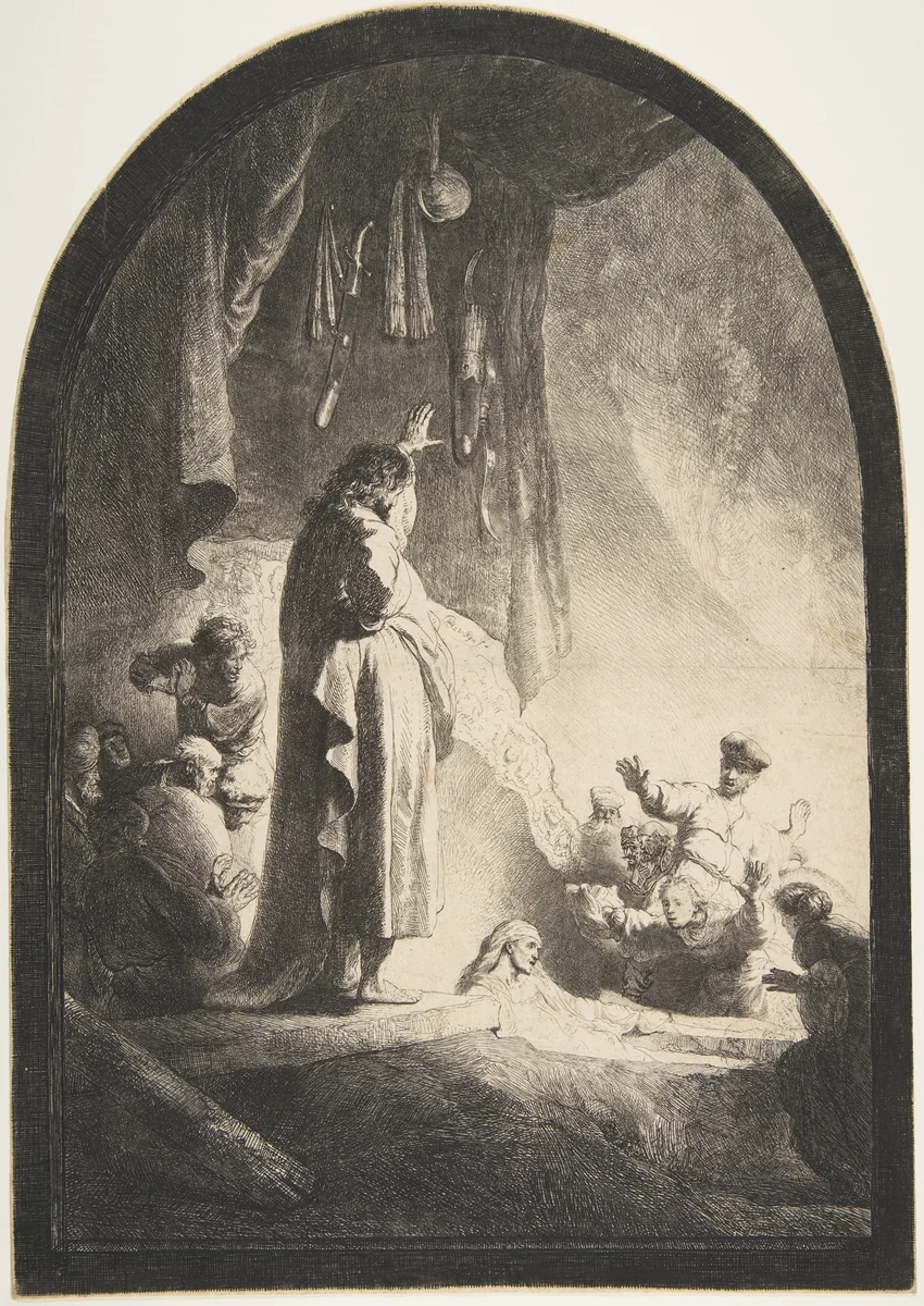 The Raising of Lazarus: The Larger Plate by Rembrandt van Rijn, print, 1627-1637