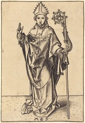 A Bishop by Martin Schongauer, print, 1480-1490