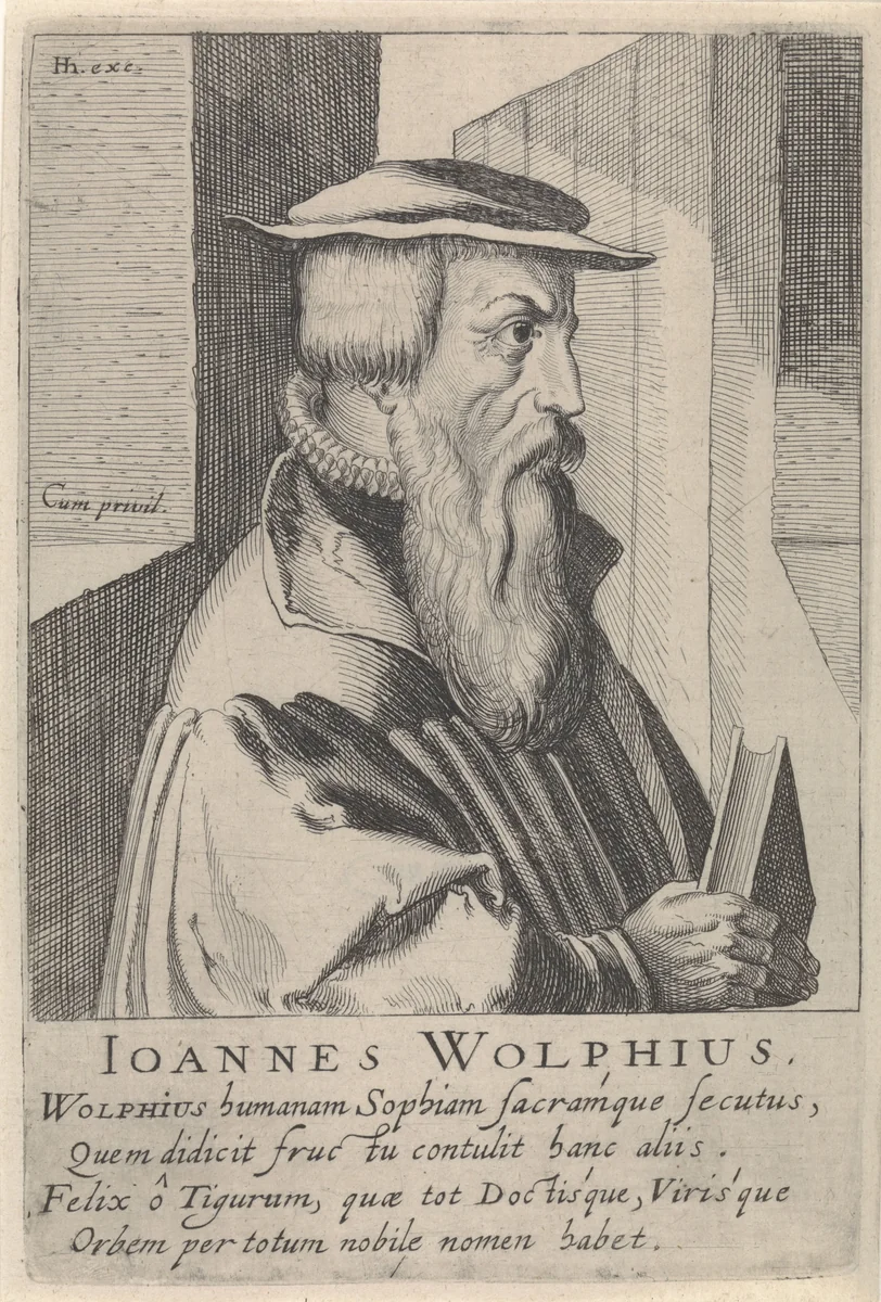 Portret van Johann Wolf by Simon Frisius, print, 1610