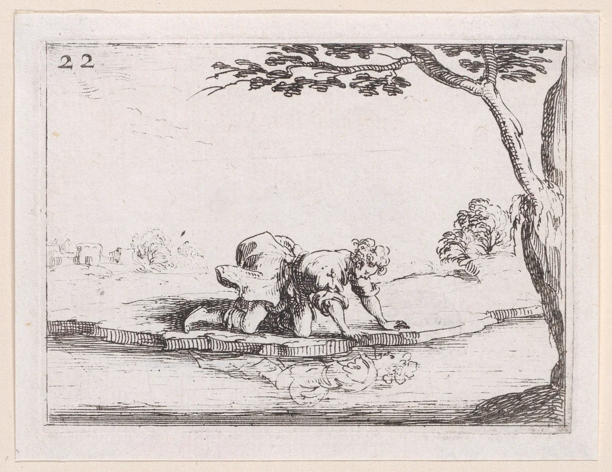 Narcisse se Mirant dans l'Eau (Narcissus Looking at Himself in the Water), plate 22 from "Lux Claustri ou La Lumière du Cloitre" (The Light of the Cloisters) by Jacques Callot, print, 1621-1635