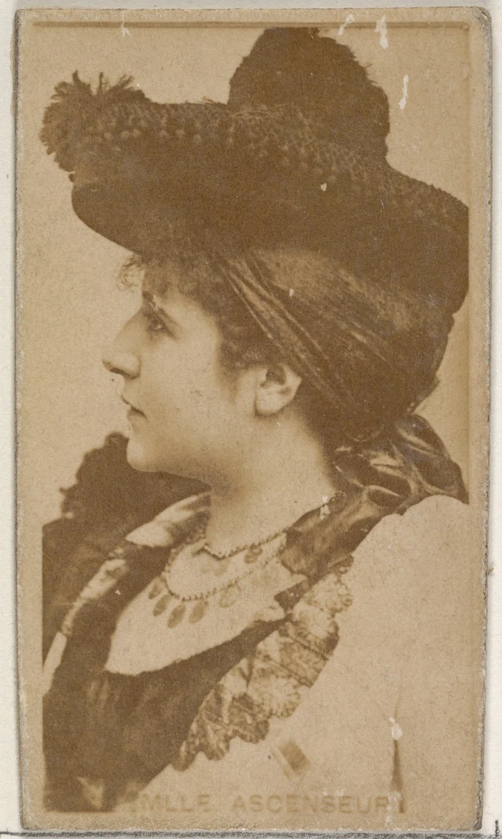 Mlle. Ascenseur, from the Actors and Actresses series (N45, Type 8) for Virginia Brights Cigarettes by Allen & Ginter, photograph, 1885-1891