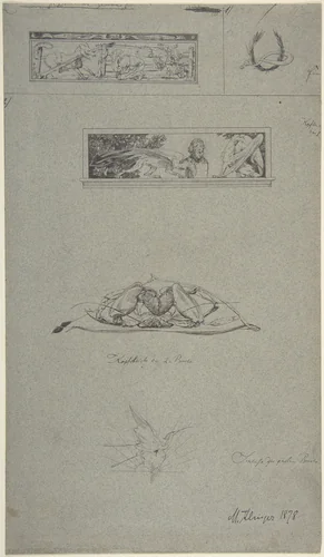 Studies for headpieces and vignettes in the book, Amor und Psyche (Opus V) by Max Klinger, drawing, 1878