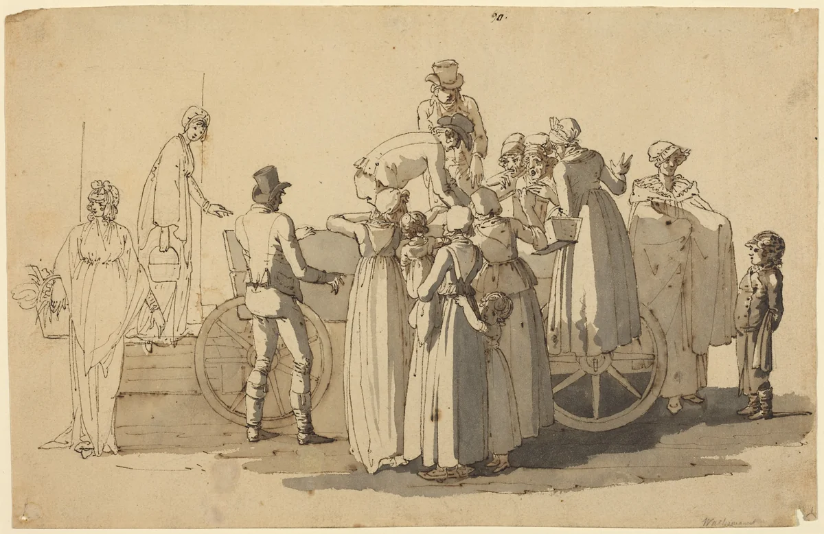Market Scene by Anton Wachsmann, drawing, 1800