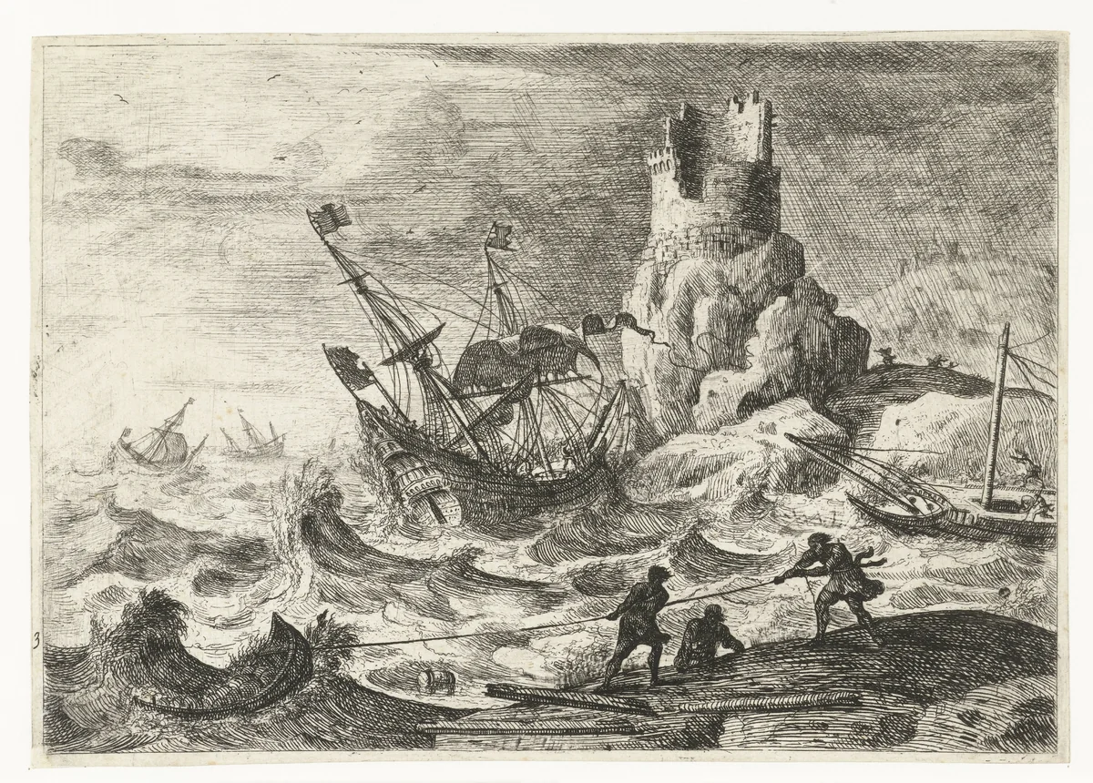 Schipbreuk by Claude Lorrain, print, 1638-1641
