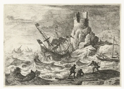 Schipbreuk by Claude Lorrain, print, 1638-1641