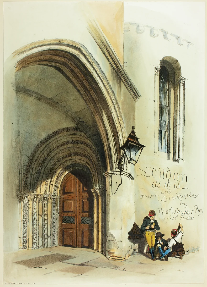 Doorway, Temple, frontispiece to Original Views of London as It Is by Thomas Shotter Boys, print, 1842