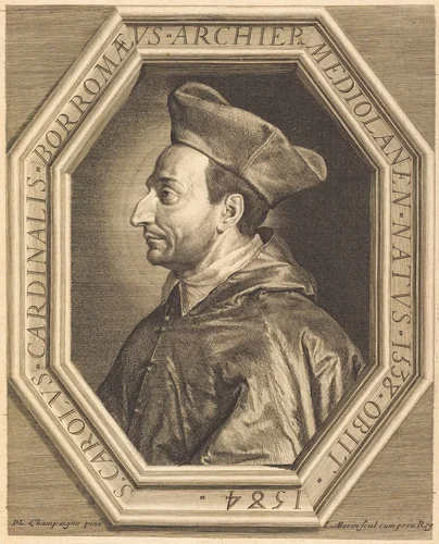 Saint Charles, Cardinal Borromeo by Jean Morin; Philippe de Champaigne, print, 1600-1650