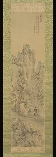 Monkey Offering a Qin to Scholar by Tanomura Chikuden (田能村竹田), painting, 1833