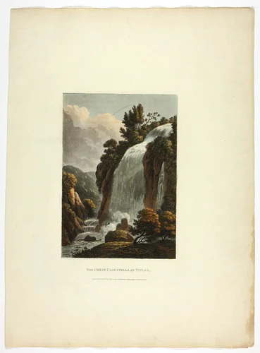The Great Cascatella at Tivoli, plate thirteen from the Ruins of Rome by M. Dubourg, print, 1798