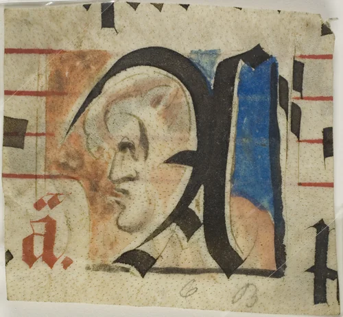 Decorated Initial with Grotesque in Profile from a Choir Book by European, drawing, 1400-1425