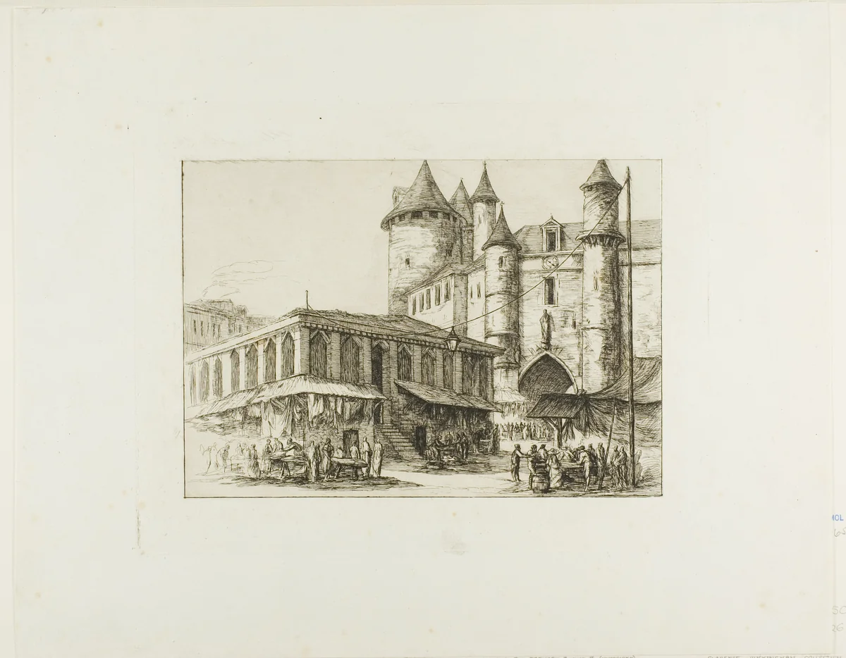 The Grand Châtelet, Paris, c. 1780, after an earlier drawing by Charles Meryon, print, 1861