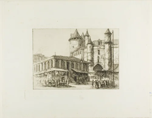 The Grand Châtelet, Paris, c. 1780, after an earlier drawing by Charles Meryon, print, 1861