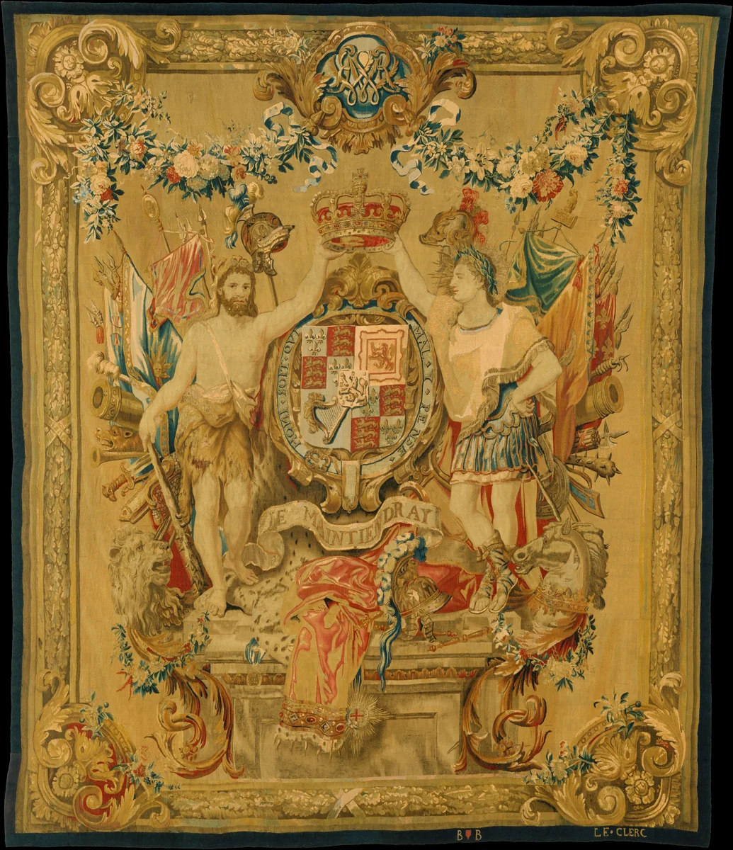 The Arms of William and Mary by Daniel Marot, textile, 1694-1700