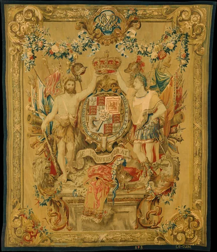 The Arms of William and Mary by Daniel Marot, textile, 1694-1700