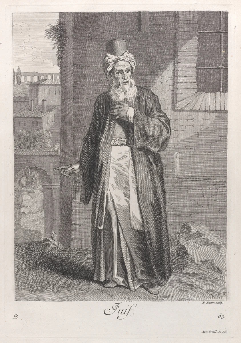 Juif, plate 63 from "Recueil de cent estampes représentent differentes nations du Levant" by Jean Baptiste Vanmour, print, 1714-1715