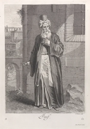 Juif, plate 63 from "Recueil de cent estampes représentent differentes nations du Levant" by Jean Baptiste Vanmour, print, 1714-1715