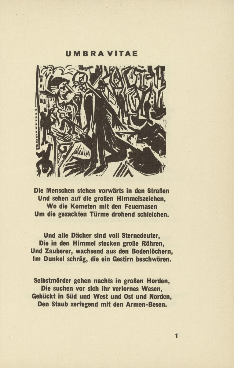 Umbra vitae (headpiece, page 1) from Umbra vitae (Shadow of Life) by Ernst Ludwig Kirchner, illustrated book, 1924