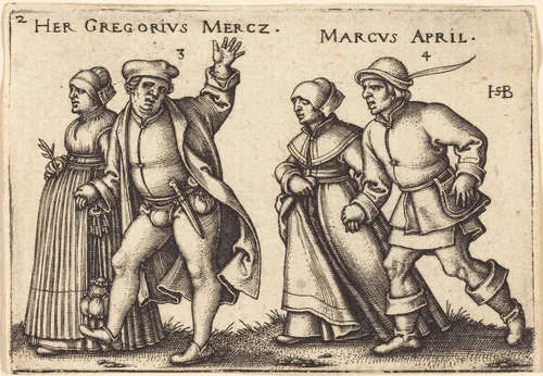 March and April by Sebald Beham, print, 1546-1547