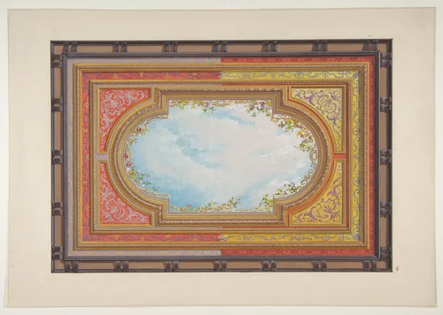 Design for a ceiling painted with trompe l'oeil clouds by Jules-Edmond-Charles Lachaise, drawing, 1830-1897
