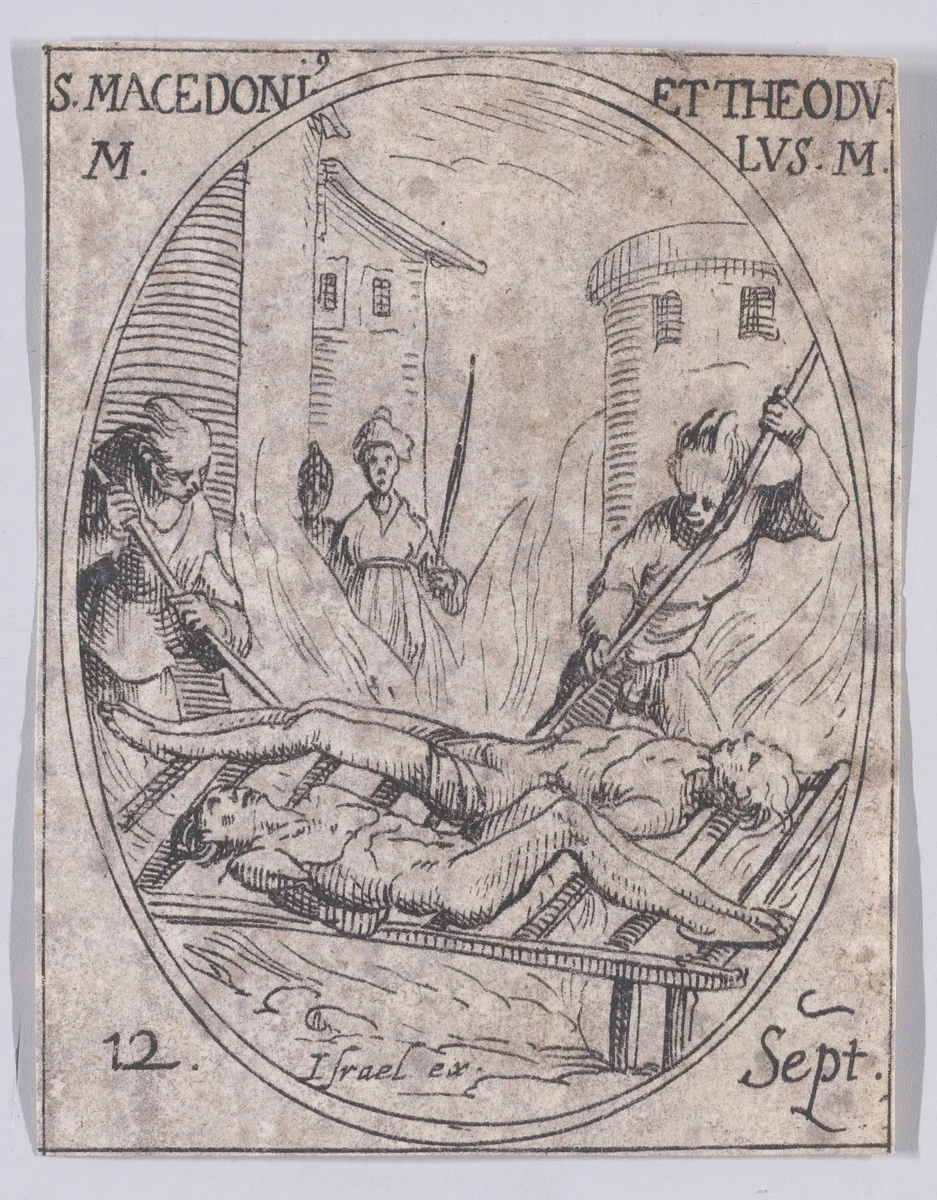 S. Macédonius et S. Théodule (St. Macedonius and St. Theodolus), September 12th, from "Les Images De Tous Les Saincts et Saintes de L'Année" (Images of All of the Saints and Religious Events of the Year) by Jacques Callot, print, 1636