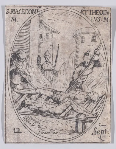 S. Macédonius et S. Théodule (St. Macedonius and St. Theodolus), September 12th, from "Les Images De Tous Les Saincts et Saintes de L'Année" (Images of All of the Saints and Religious Events of the Year) by Jacques Callot, print, 1636