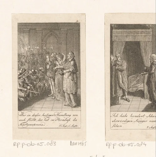 Dienaren kruisen hun degens by Daniel Nikolaus Chodowiecki, print, 1790