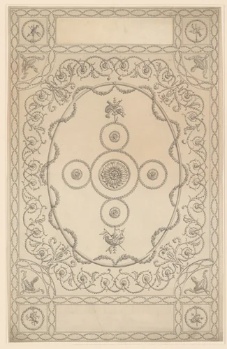 Design for a Ceiling, an Oblong with an Oval Center by Sir William Chambers, drawing, 1743-1796