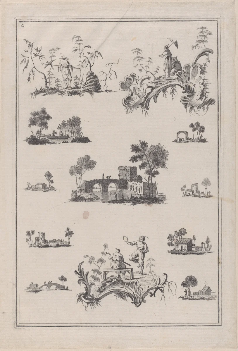 Chinoiserie Ornaments, plates from "The Ladies Amusement"; or, "Whole art of japanning made easy" by Jean Pillement, print, 1757-1767