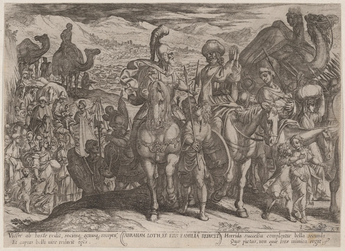Plate 3: Abraham Taking Lot and His Family to His Own Land, from "The Battles of the Old Testament" by Antonio Tempesta, print, 1585-1615