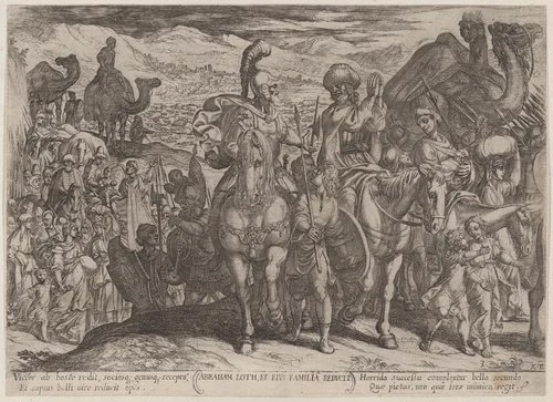 Plate 3: Abraham Taking Lot and His Family to His Own Land, from "The Battles of the Old Testament" by Antonio Tempesta, print, 1585-1615