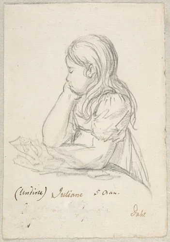 Portrait of Juliane Sophie Heger as a Child, leaning on a Table by Johan Christian Dahl, drawing, 1815-1825
