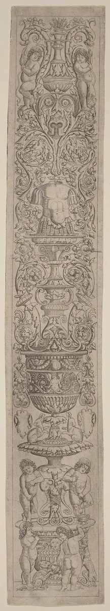 Ornament Panel: Four Children with a Cat and a Dog by Giovanni Pietro Birago; Andrea Zoan, print, 1505-1515