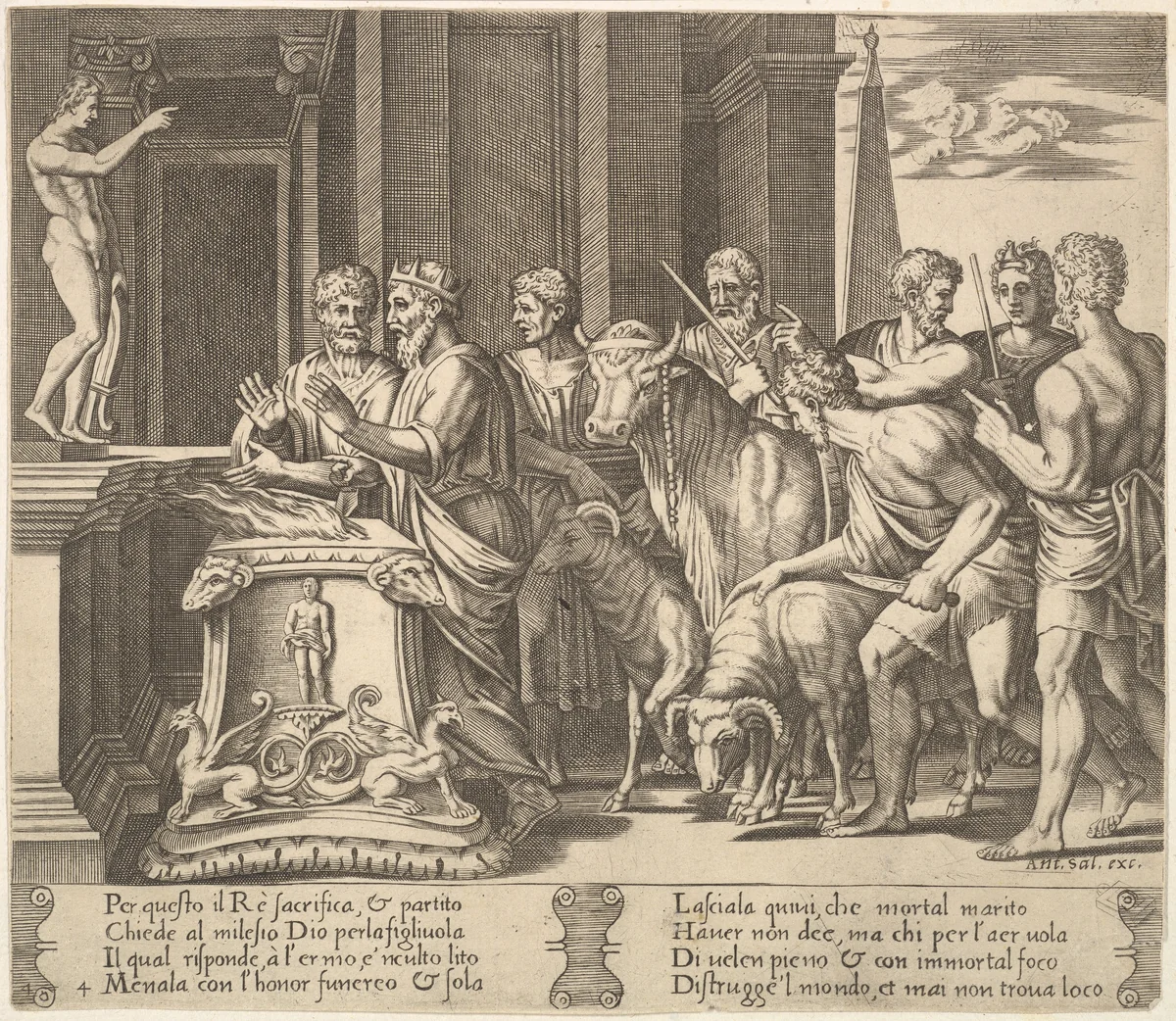 Plate 4: Psyche's father consulting the oracle, from "The Fable of Psyche" by Master of the Die, print, 1530-1560