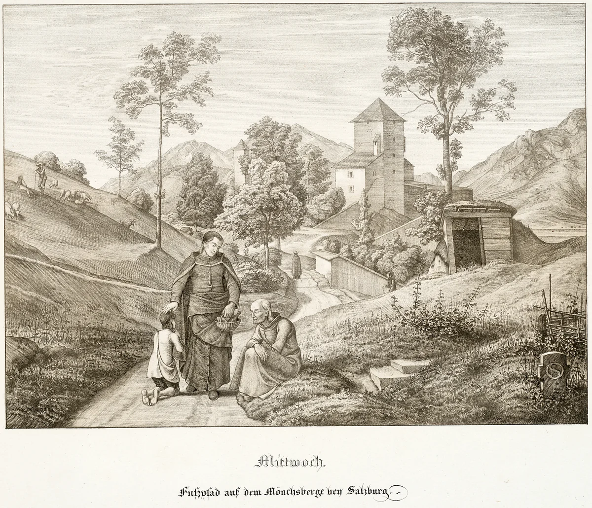Wednesday: Footpath on the Mönchsberg Near Salzburg by Ferdinand Olivier, print, 1823