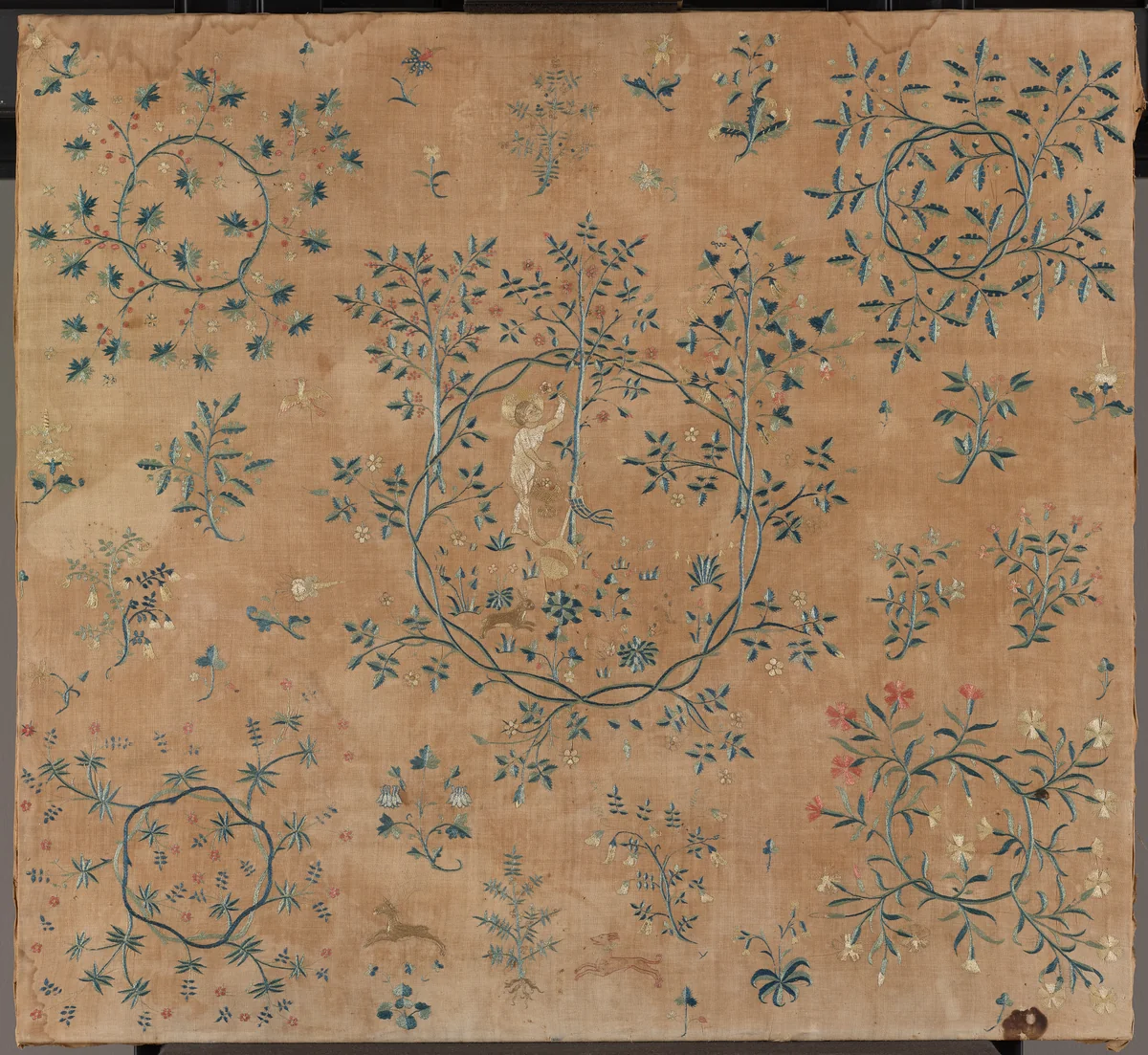 Christ Gathering Roses, Centerpiece of an Altar Cloth(?) by Unknown, textile, 1400-1450