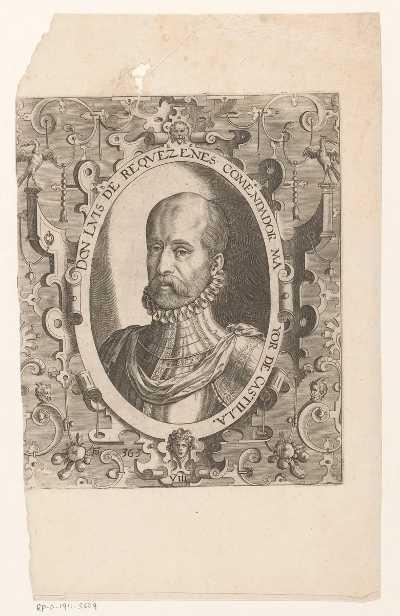 Portret van Don Luis de Requesens y Zunega, gouverneur-generaal van de Nederlanden by Niccolò Nelli, print, 1569
