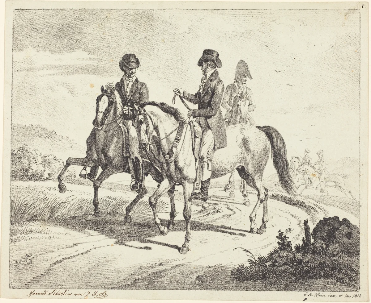 Outing on Horseback by Johann Adam Klein, print, 1811