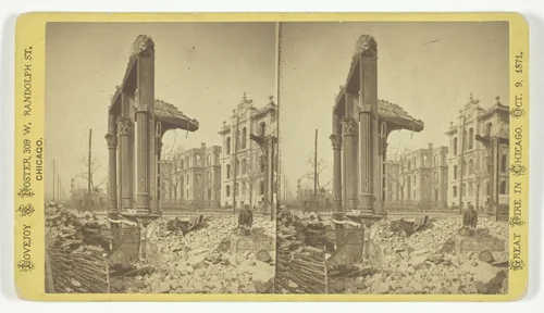 Court House, seen through ruins of Fifth National Bank, No. 13 from the series "Among the Ruins in Chicago" by Lovejoy Foster, photograph, 1871