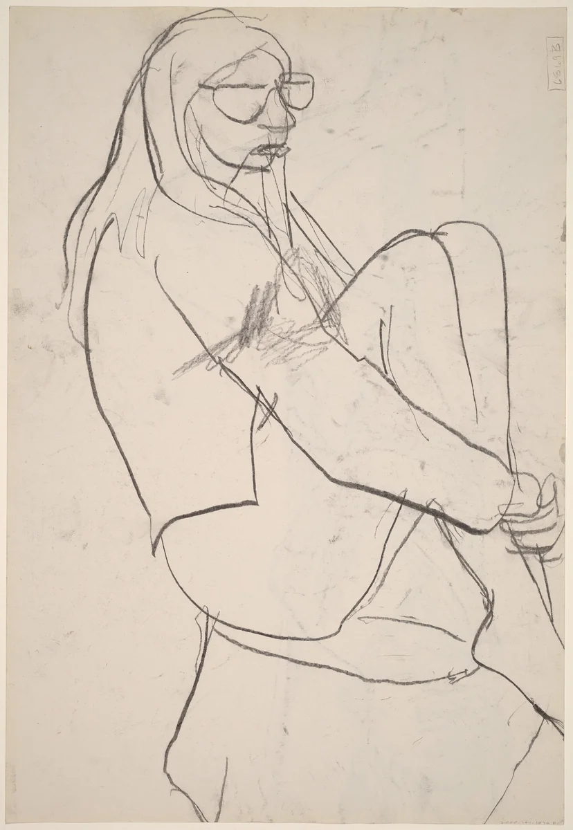 Untitled [seated woman with long hair and glasses] [verso] by Richard Diebenkorn, drawing, 1955-1967