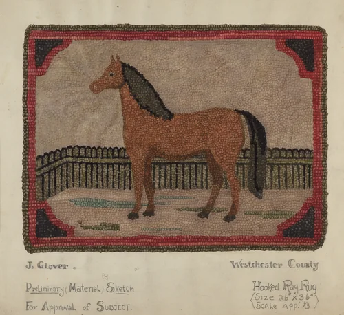 Hooked Rug with Horse by Joseph Glover, index of american design, 1935-1942